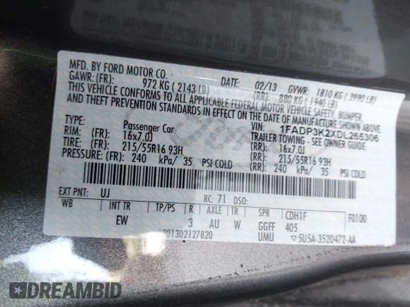 2013 Ford Focus SE with VIN 1FADP3K2XDL265306, listed as a IAAI auction lot 42029295 with 84,076 mi miles. Bid and sale history available at carsss.com. Image 9.