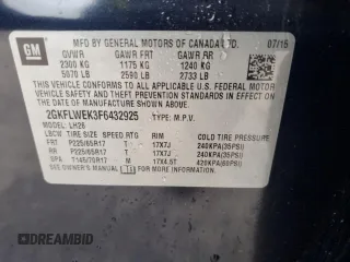 2015 GMC Terrain SLE with VIN 2GKFLWEK3F6432925, listed as a Copart auction lot 49952245 with 126,692 mi miles and Salvage Title. Bid and sale history available at DreamBid. Image 13.