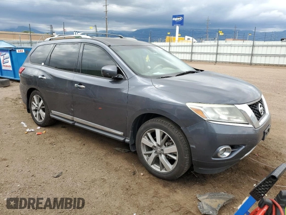 2013 Nissan Pathfinder Platinum with VIN 5N1AR2MM1DC613750, listed as a Copart auction lot 61390135 with 150,007 mi miles and Salvage title. Bid and sale history available at DreamBid. Image 4.