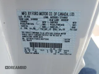 2003 Ford F-150 XL with VIN 2FTRX17283CB07200, listed as a Copart auction lot 53805625 with 85,805 mi miles and Salvage Title. Bid and sale history available at carsss.com. Image 12.