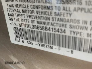 2008 Honda Odyssey EX-L с VIN 5FNRL38658B415434, выставлен на аукционе IAAI как лот 42392774 с пробегом 130 959 миль миль и . История ставок и продаж доступна на DreamBid. Изображение 9.