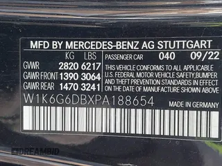 2023 Mercedes-Benz S 500 with VIN W1K6G6DBXPA188654, listed as a IAAI auction lot 41378553 with 31,580 mi miles and . Bid and sale history available at DreamBid. Image 9.