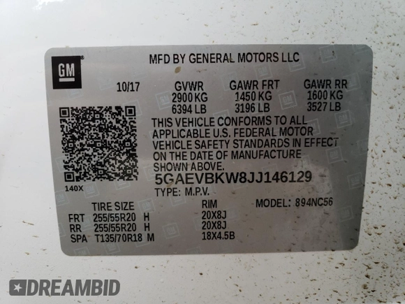 2018 Buick Enclave Premium with VIN 5GAEVBKW8JJ146129, listed as a Copart auction lot 38911824 with 95,872 mi miles and Salvage Title. Bid and sale history available at carsss.com. Image 13.