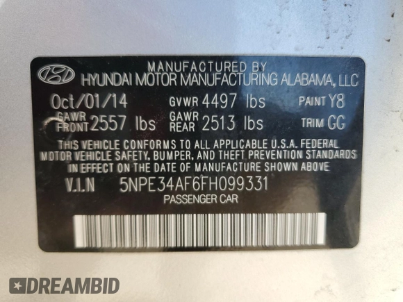 2015 Hyundai Sonata Limited with VIN 5NPE34AF6FH099331, listed as a Copart auction lot 45665955 with 93,913 mi miles and Salvage Title. Bid and sale history available at carsss.com. Image 13.