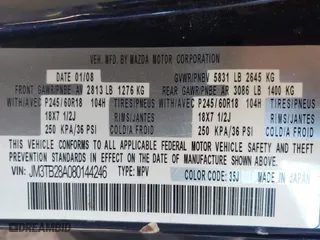 2008 Mazda CX-9 Sport with VIN JM3TB28A080144246, listed as a IAAI auction lot 41872443 with 245,950 mi miles. Bid and sale history available at carsss.com. Image 9.