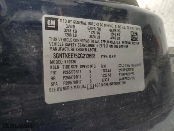 2012 Chevrolet Avalanche LS with VIN 3GNTKEE75CG213608, listed as a Copart auction lot 41620225 with 0 mi miles and Salvage Title. Bid and sale history available at carsss.com. Image 13.