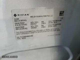 2022 Rivian R1T Adventure Package with VIN 7FCTGAAA4NN014462, listed as a Copart auction lot 73310644 with 89 mi miles and Salvage Title. Bid and sale history available at carsss.com. Image 12.