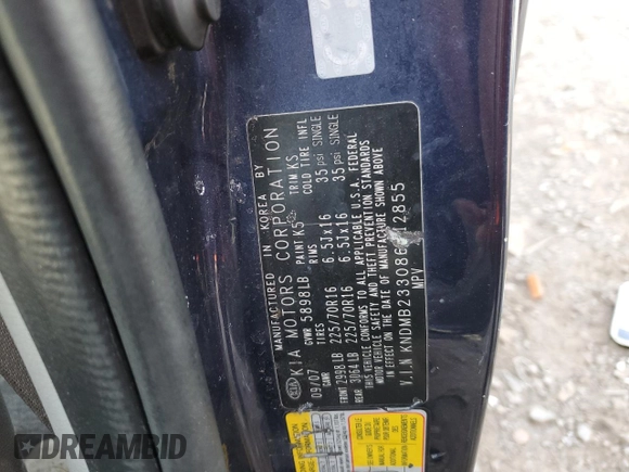 2008 Kia Sedona LX with VIN KNDMB233086212855, listed as a Copart auction lot 48263625 with 210,653 mi miles and Salvage Title. Bid and sale history available at carsss.com. Image 13.