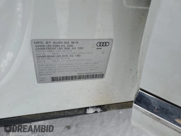 2015 Audi Q5 Premium Plus with VIN WA1LFAFP4FA014132, listed as a Copart auction lot 89253895 with 127,449 mi miles and Salvage Title. Bid and sale history available at carsss.com. Image 15.