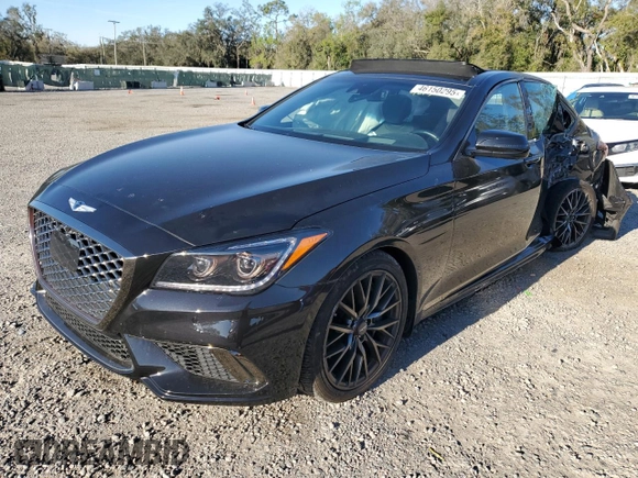 2019 Genesis G80 3.3T Sport with VIN KMHGN4JB3KU300405, listed as a Copart auction lot 46150295 with 53,482 mi miles and Salvage Title. Bid and sale history available at carsss.com. Image 1.