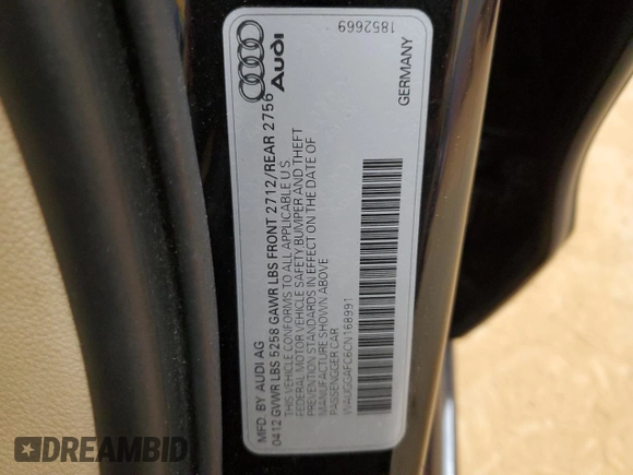 2012 Audi A6 Premium Plus with VIN WAUGGAFC6CN168991, listed as a Copart auction lot 47970195 with 117,628 mi miles and Salvage title. Bid and sale history available at DreamBid. Image 12.