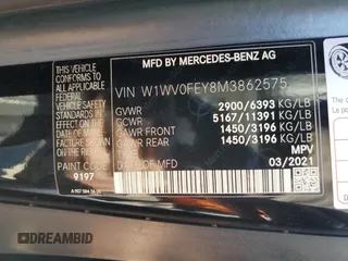 2021 Mercedes-Benz Metris with VIN W1WV0FEY8M3862575, listed as a Copart auction lot 71089143 with 14,164 mi miles and . Bid and sale history available at DreamBid. Image 13.