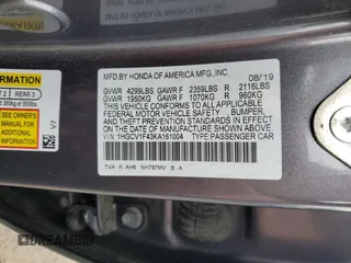 2019 Honda Accord EX with VIN 1HGCV1F43KA161004, listed as a Copart auction lot 65398045 with 72,594 mi miles and Clean title. Bid and sale history available at DreamBid. Image 13.