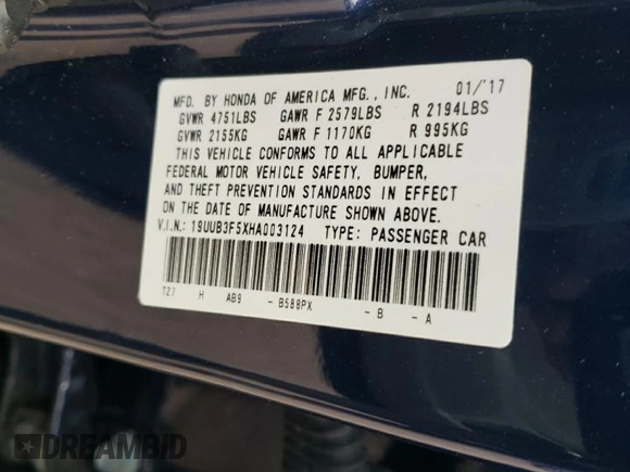 2017 Acura TLX V6 w/Technology Pkg with VIN 19UUB3F5XHA003124, listed as a Copart auction lot 79726844 with 68,278 mi miles and Salvage Title. Bid and sale history available at carsss.com. Image 12.