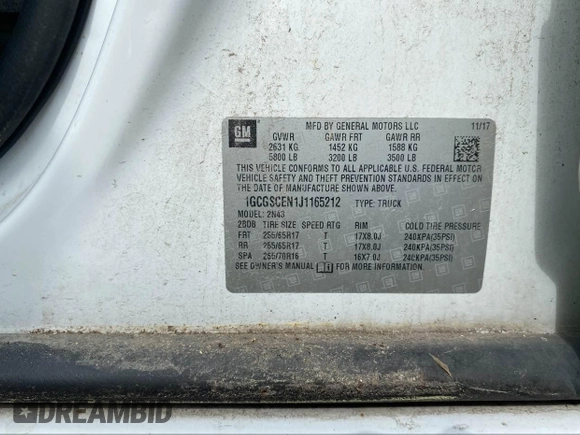 2018 Chevrolet Colorado 2WD LT with VIN 1GCGSCEN1J1165212, listed as a IAAI auction lot 42221835 with 169,334 mi miles and . Bid and sale history available at DreamBid. Image 9.