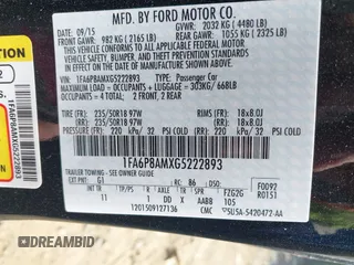 2016 Ford Mustang V6 with VIN 1FA6P8AMXG5222893, listed as a IAAI auction lot 41754837 with 52,892 mi miles and . Bid and sale history available at carsss.com. Image 9.