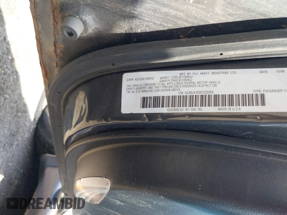2009 Subaru Legacy Special with VIN 4S3BL616097223262, listed as a IAAI auction lot 42539926 with 155,564 mi miles and . Bid and sale history available at DreamBid. Image 9.