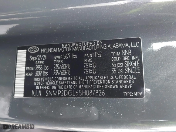 2025 Hyundai Santa Fe SEL with VIN 5NMP2DGL6SH087826, listed as a IAAI auction lot 41559372 with 3,081 mi miles. Bid and sale history available at carsss.com. Image 9.