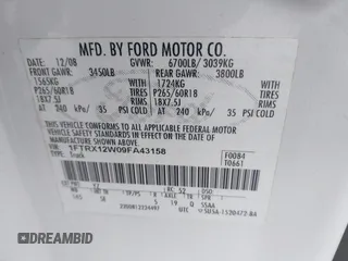 2009 Ford F-150 STX with VIN 1FTRX12W09FA43158, listed as a IAAI auction lot 42098129 with Not Provided miles and . Bid and sale history available at DreamBid. Image 9.