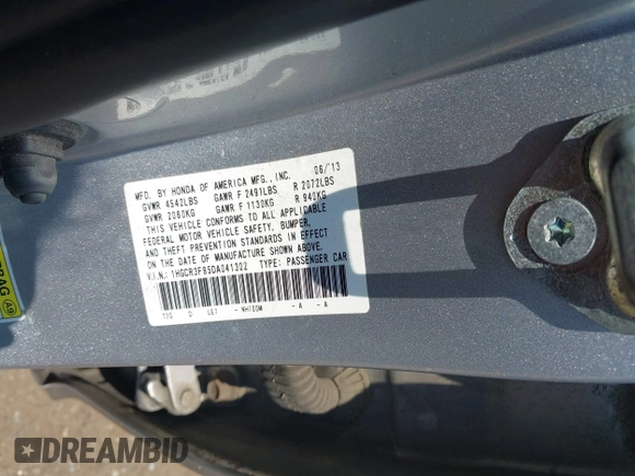 2013 Honda Accord Touring with VIN 1HGCR3F95DA041302, listed as a IAAI auction lot 42609903 with 247,116 mi miles and . Bid and sale history available at DreamBid. Image 9.