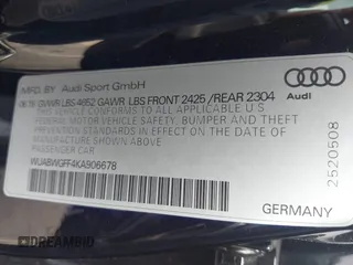 2019 Audi RS 3 z VIN WUABWGFF4KA906678, wystawiony jako IAAI lot #42468486 z przebiegiem 79 338 mil mil oraz . Historia ofert i sprzedaży dostępna na DreamBid. Obrazek 9.