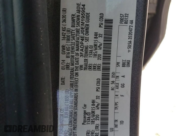 2014 Ford Fiesta SE with VIN 3FADP4EJ0EM195954, listed as a Copart auction lot 51356835 with 75,136 mi miles and Salvage Title. Bid and sale history available at DreamBid. Image 12.