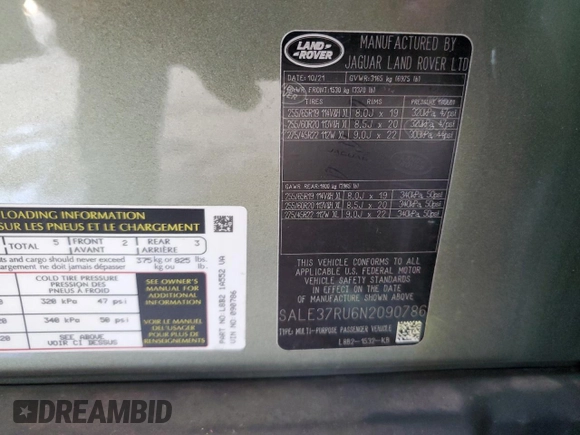 2022 Land Rover Defender X-Dynamic HSE z VIN SALE37RU6N2090786, wystawiony jako Copart lot #59027595 z przebiegiem 15 656 mil mil oraz Szkoda całkowita • Salvage title. Historia ofert i sprzedaży dostępna na DreamBid. Obrazek 12.