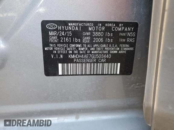 2016 Hyundai Elantra SE с VIN KMHDH4AE7GU503440, выставлен на аукционе Copart как лот 87760295 с пробегом Не указан миль и На запчасти • Non repairable. История ставок и продаж доступна на DreamBid. Изображение 12.