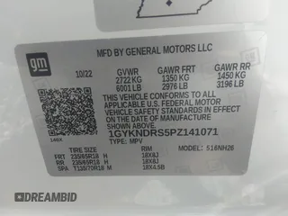 2023 Cadillac XT5 AWD Premium Luxury with VIN 1GYKNDRS5PZ141071, listed as a IAAI auction lot 36571530 with 2,822 mi miles and . Bid and sale history available at DreamBid. Image 9.