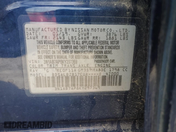2019 Nissan Sentra S с VIN 3N1AB7AP8KY297369, выставлен на аукционе Copart как лот 50574215 с пробегом 96 292 миль миль и Списание • Salvage title. История ставок и продаж доступна на DreamBid. Изображение 13.
