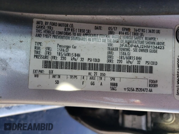 2017 Ford Fiesta S z VIN 3FADP4AJ2HM134423, wystawiony jako Copart lot #47637815 z przebiegiem 71 686 mil mil oraz Szkoda całkowita • Salvage title. Historia ofert i sprzedaży dostępna na DreamBid. Obrazek 13.
