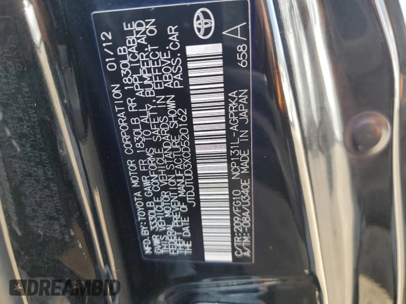 2012 Toyota Yaris L z VIN JTDJTUD3XCD520162, wystawiony jako Copart lot #54741275 z przebiegiem Nie podano mil oraz Szkoda całkowita • Salvage title. Historia ofert i sprzedaży dostępna na DreamBid. Obrazek 12.