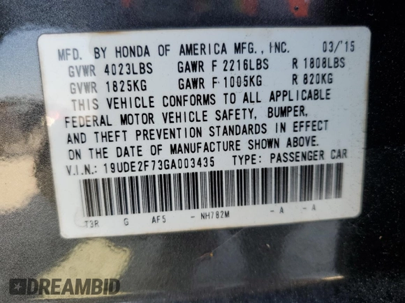 2016 Acura ILX w/Premium Pkg with VIN 19UDE2F73GA003435, listed as a Copart auction lot 53631705 with 85,452 mi miles and Salvage Title. Bid and sale history available at carsss.com. Image 13.