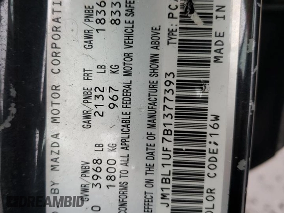 2011 Mazda 3 i Sport with VIN JM1BL1UF7B1377393, listed as a Copart auction lot 50618475 with 160,238 mi miles and Salvage Title. Bid and sale history available at DreamBid. Image 12.