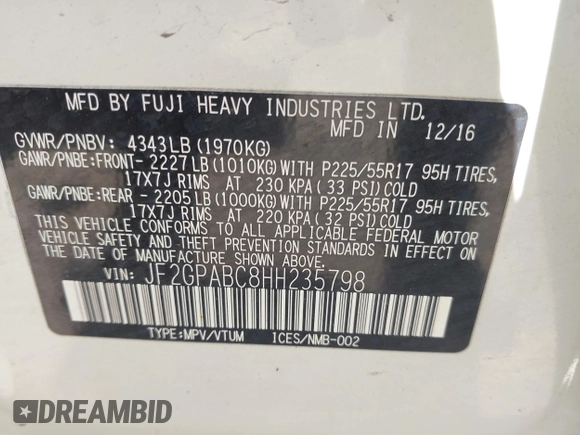 2017 Subaru Crosstrek Premium z VIN JF2GPABC8HH235798, wystawiony jako IAAI lot #42230397 z przebiegiem 111 746 mil mil oraz . Historia ofert i sprzedaży dostępna na DreamBid. Obrazek 9.