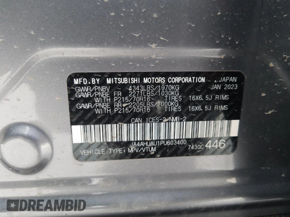 2023 Mitsubishi RVR ES with VIN JA4AHUAU1PU603400, listed as a Copart auction lot 42928925 with 13,439 mi miles and Salvage Title. Bid and sale history available at carsss.com. Image 13.