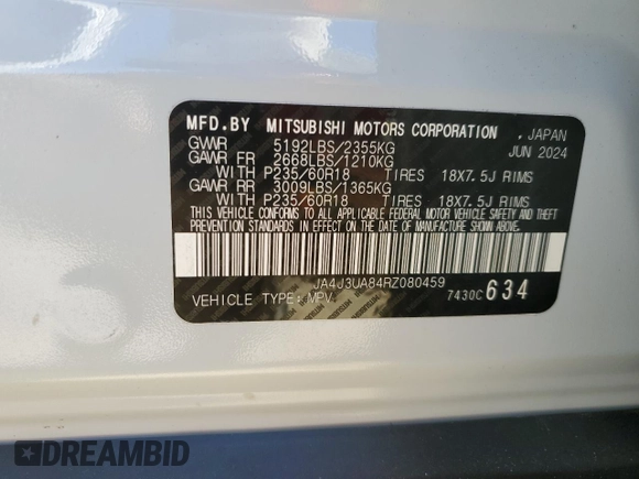 2024 Mitsubishi Outlander ES z VIN JA4J3UA84RZ080459, wystawiony jako Copart lot #47475125 z przebiegiem 21 066 mil mil oraz Szkoda całkowita • Salvage title. Historia ofert i sprzedaży dostępna na DreamBid. Obrazek 13.