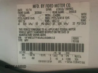 2010 Ford Explorer Limited z VIN 1FMEU7F80AUA98632, wystawiony jako Copart lot #58620705 z przebiegiem 180 675 mil mil oraz Czysty tytuł • Clean title. Historia ofert i sprzedaży dostępna na DreamBid. Obrazek 13.