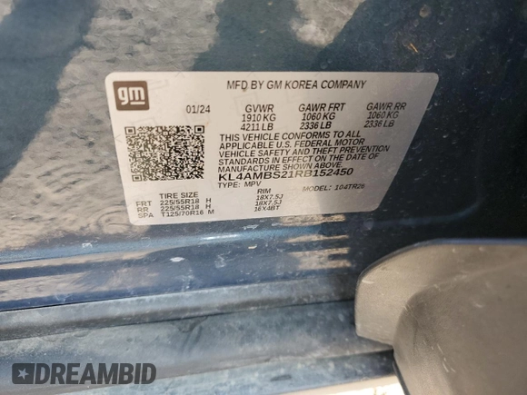 2024 Buick Encore GX Preferred with VIN KL4AMBS21RB152450, listed as a Copart auction lot 59619975 with 13,419 mi miles and Salvage title. Bid and sale history available at DreamBid. Image 14.