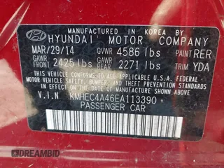 2014 Hyundai Sonata Limited with VIN KMHEC4A46EA113390, listed as a IAAI auction lot 42141026 with 71,414 mi miles and . Bid and sale history available at carsss.com. Image 9.