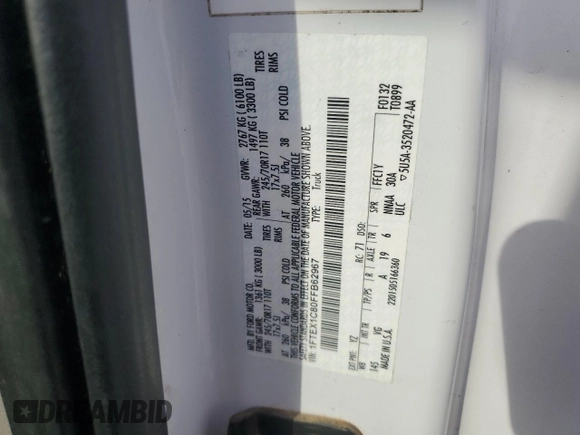2015 Ford F-150 XL with VIN 1FTEX1C80FFB62967, listed as a Copart auction lot 52552435 with 154,977 mi miles and Salvage title. Bid and sale history available at DreamBid. Image 12.