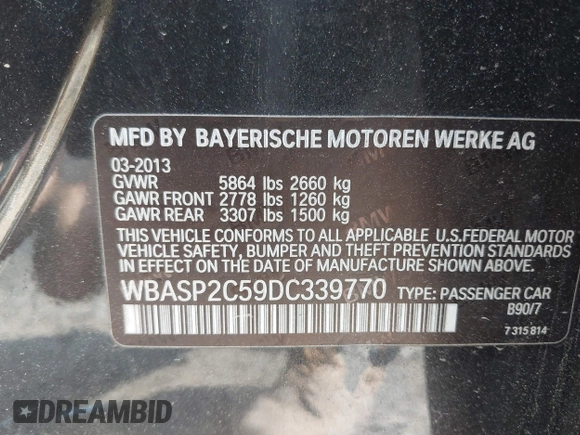 2013 BMW 5 Series GT 535i xDrive with VIN WBASP2C59DC339770, listed as a IAAI auction lot 42171135 with 106,625 mi miles. Bid and sale history available at carsss.com. Image 9.