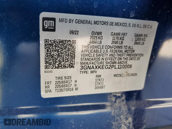 2023 Chevrolet Equinox LT with VIN 3GNAXKEG2PL110005, listed as a Copart auction lot 50796955 with 15,534 mi miles and Clean Title. Bid and sale history available at DreamBid. Image 12.