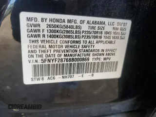 2008 Honda Pilot EX-L with VIN 5FNYF28768B000869, listed as a Copart auction lot 45556135 with 183,496 mi miles and Salvage Title. Bid and sale history available at DreamBid. Image 13.
