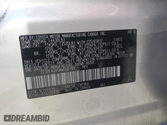 2010 Toyota RAV4 z VIN 2T3ZF4DV0AW050199, wystawiony jako Copart lot #63526535 z przebiegiem 127 022 mil mil oraz Szkoda całkowita • Salvage title. Historia ofert i sprzedaży dostępna na DreamBid. Obrazek 13.