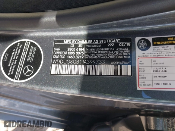 2018 Mercedes-Benz S 560 with VIN WDDUG8GB1JA399733, listed as a IAAI auction lot 40698553 with 82,838 mi miles and . Bid and sale history available at carsss.com. Image 9.