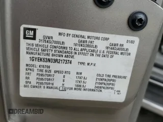 2003 Cadillac Escalade z VIN 1GYEK63N03R217374, wystawiony jako Copart lot #58380765 z przebiegiem 212 454 mil mil oraz Szkoda całkowita • Salvage title. Historia ofert i sprzedaży dostępna na DreamBid. Obrazek 13.