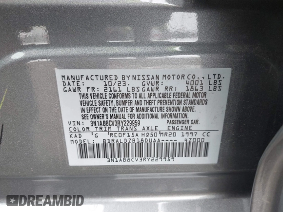 2024 Nissan Sentra SV with VIN 3N1AB8CV3RY229959, listed as a IAAI auction lot 42087589 with 7,316 mi miles and . Bid and sale history available at DreamBid. Image 9.