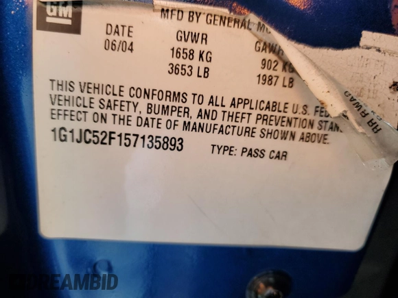 2005 Chevrolet Cavalier z VIN 1G1JC52F157135893, wystawiony jako Copart lot #83407184 z przebiegiem Nie podano mil oraz Nie do naprawy • Non repairable. Historia ofert i sprzedaży dostępna na DreamBid. Obrazek 13.