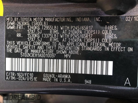 2010 Toyota Highlander with VIN 5TDZK3EH1AS010097, listed as a Copart auction lot 82418184 with 228,242 mi miles and Clean title. Bid and sale history available at DreamBid. Image 10.